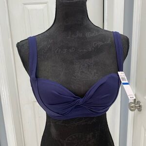 NWT NEW navy blue twisted bra swimsuit 32D 34DD